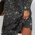 thumbnail image 3 of VIWORLD Women's Elegant Sparkly V-Neck Midi Dress - Sequin A-Line Long Sleeve for Party Evening Parties Black，S, 3 of 4