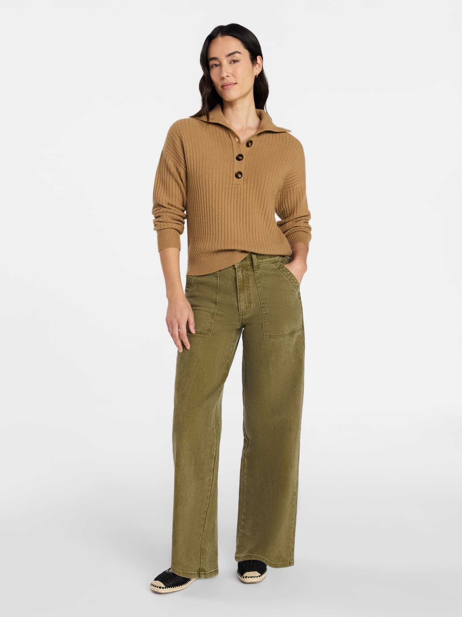 Time and Tru Women's Pullover Henley Sweater, Sizes XS-XXXL