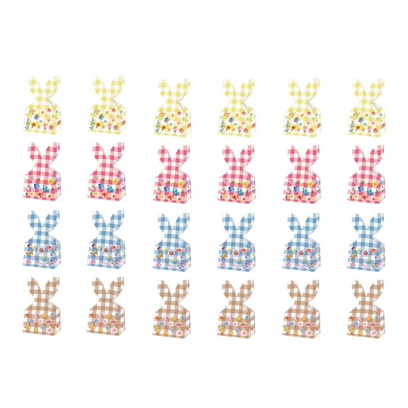 24 Pcs Easter Treat Boxes - 8 Colorful Gift Wrapping Paprer with Rabbit Bunny Shape Window - Easter Candy Containers & Cookie Baskets - Spring Gift Boxes (Plaid)