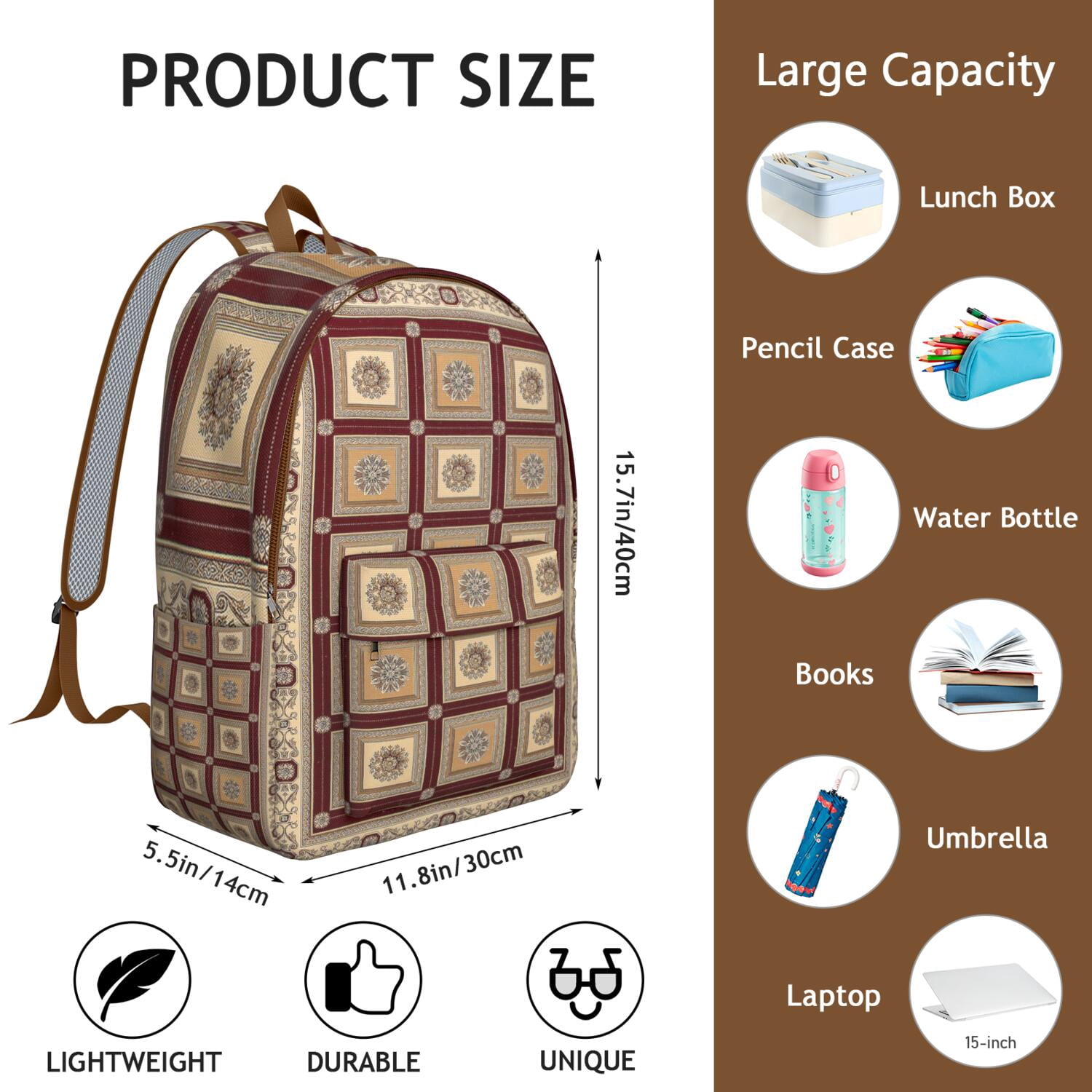 Tribal Style Backpack for College, Artistic Boho Patterned Daypack with Large Capacity and Water Resistance