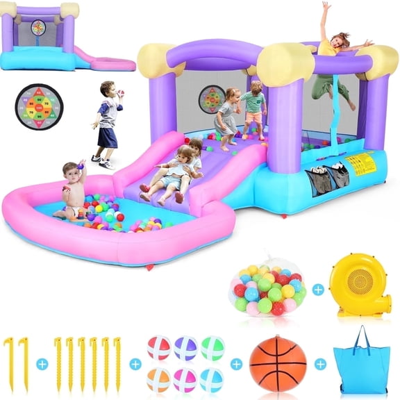 Inflatable Bounce House, Indoor Outdoor Jump House with 470W blower, Water Slide Bouncy Castle for Kids Toddler 3~10 Years, Birthday Party Gifts