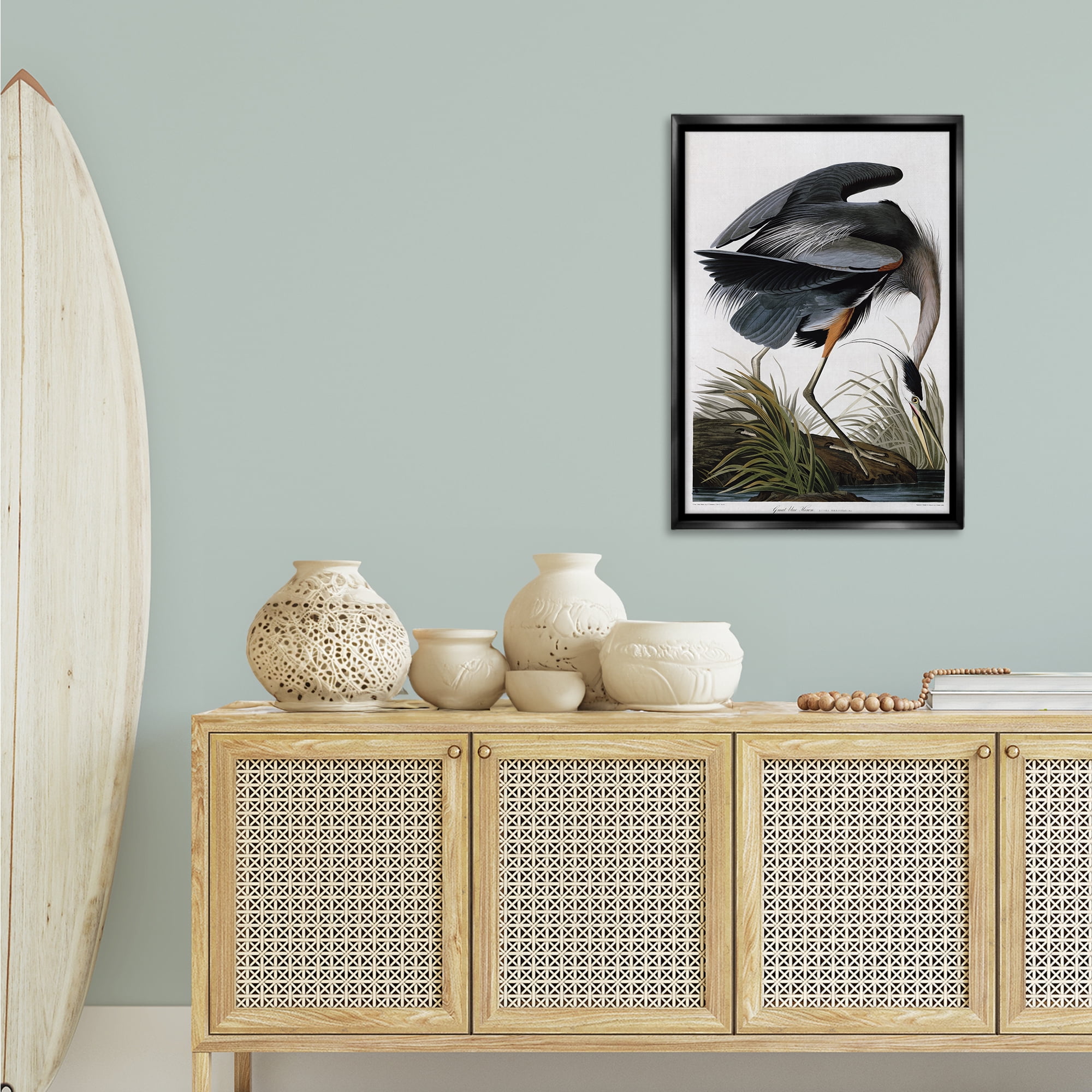 Stupell Industries Classic Heron at Lake Animals & Insects Painting Black Floater Framed Canvas Art Print Wall Art, 21 x 31
