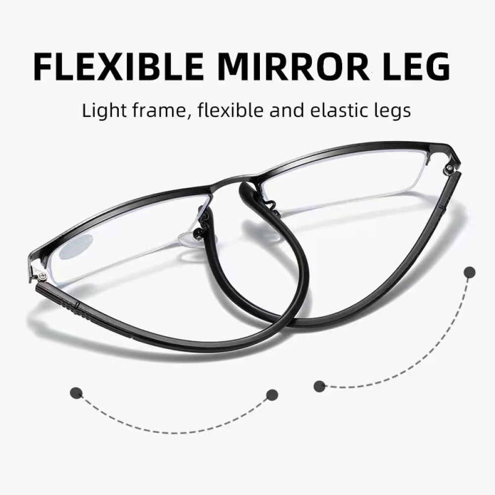 3 Pairs of Blue Light Blocking Flexible Reading Glasses 3.00 for Men, Black Business Lightweight Retro Half Rim Metal Readers +3.00