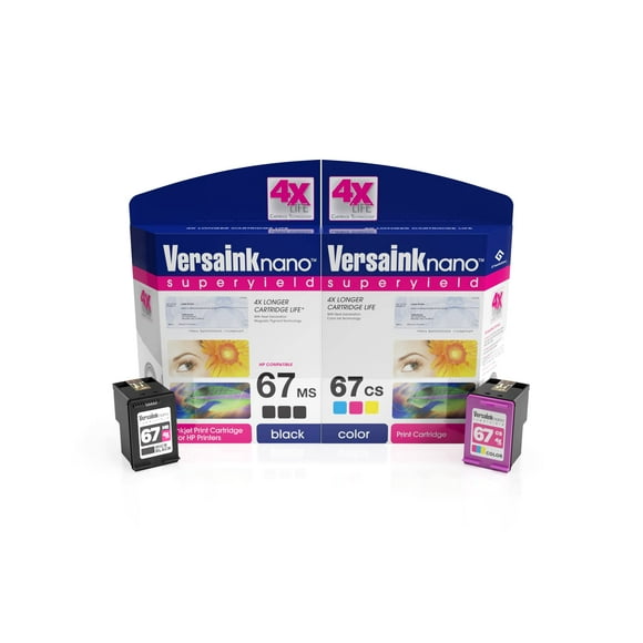 VersaInk-Nano HP 67 MS MICR Black Ink Cartridge for Check Printing & VersaInk-Nano 67 CS Tri-Color Ink Cartridge Pack, Cyan