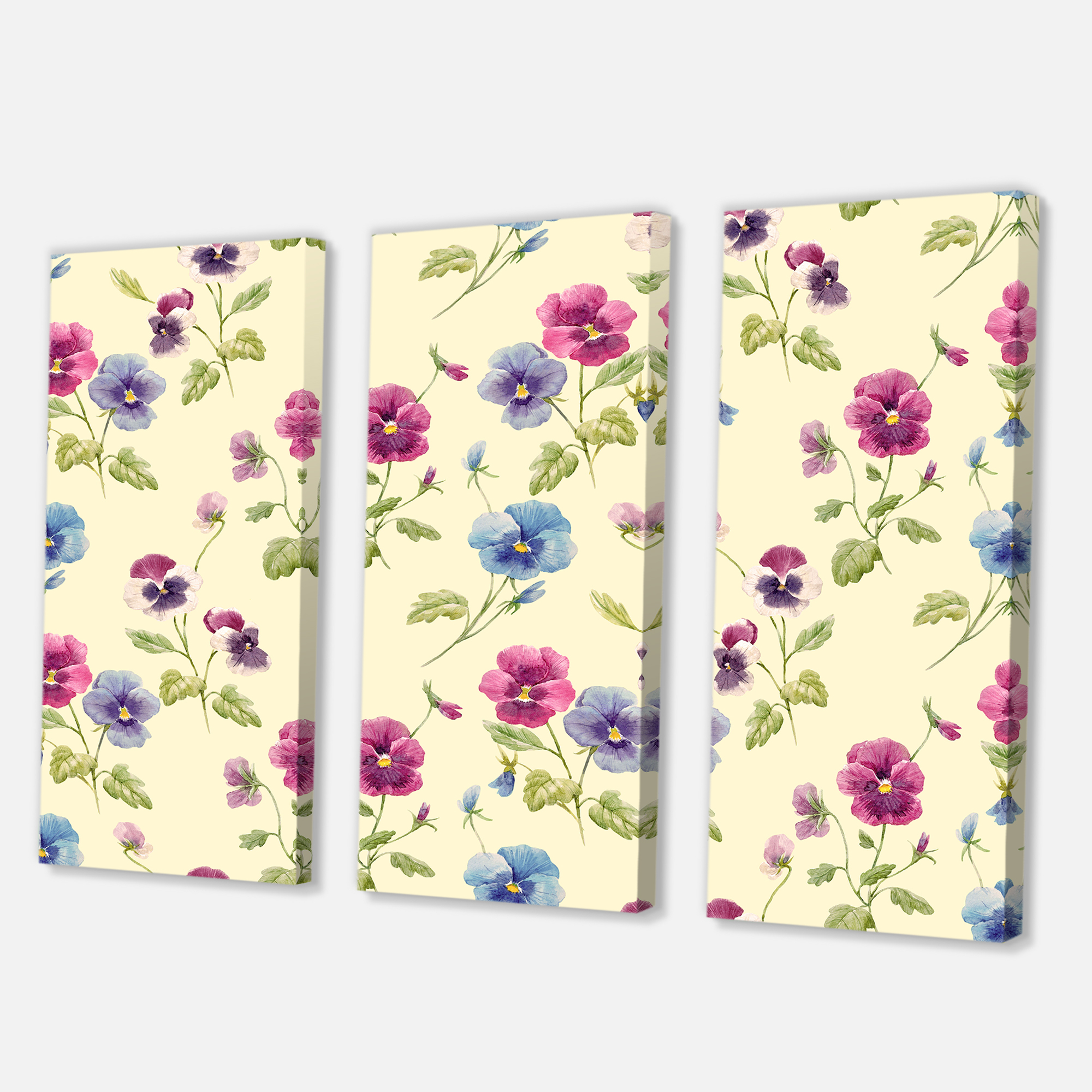 Designart ' Blue and Pink Pansy Flowers I ' Traditional Canvas Wall Art Print