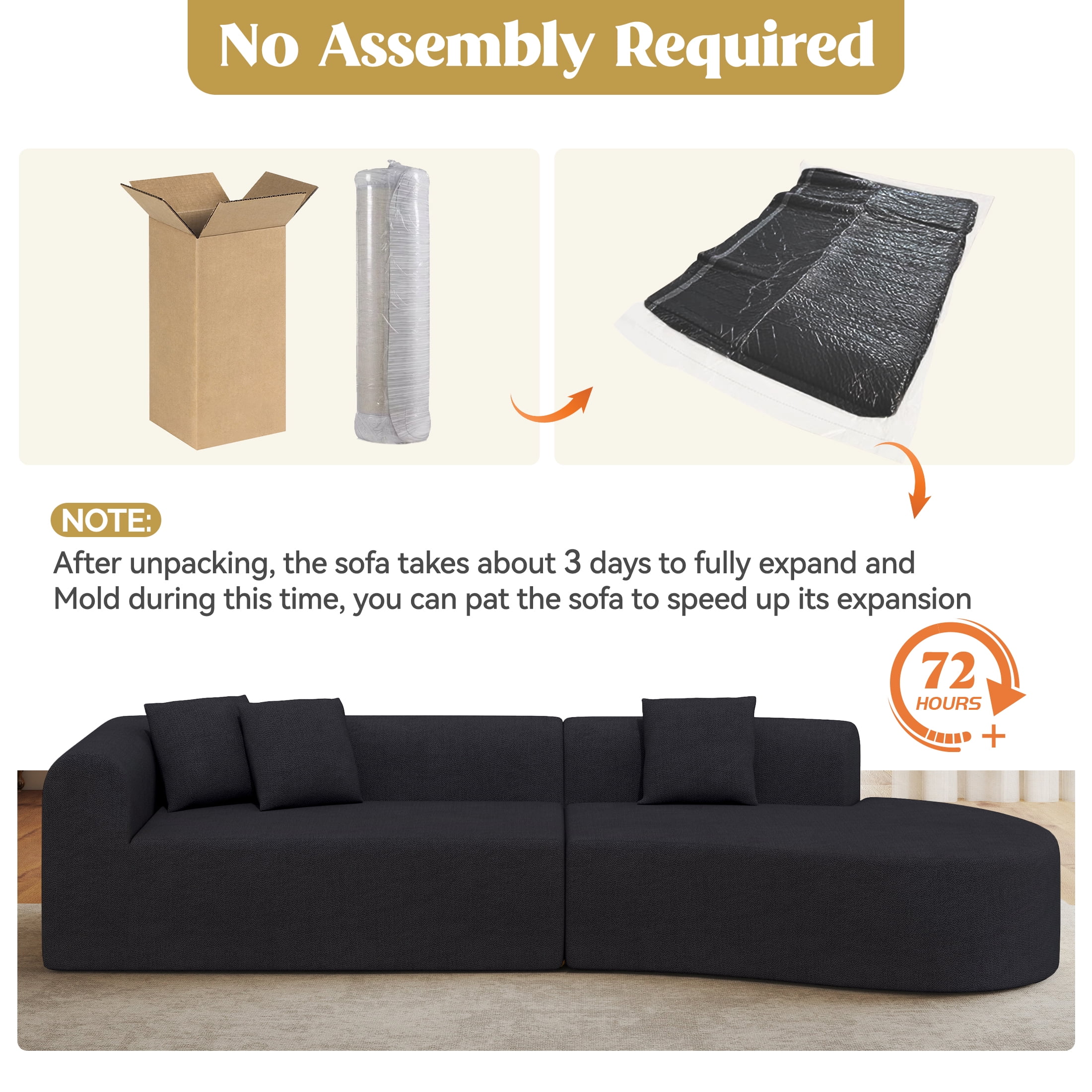 Hawsaiy 126" Oversized Modular Sectional Sofa, Modern Deep Seat Curved Cloud Couch, Soft Chenille Upholstered Sofa for Living Room, Black, No Assembly