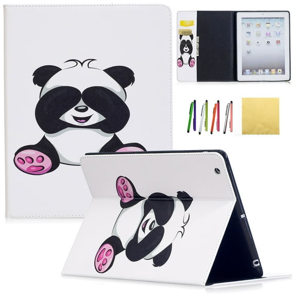 iPad 2 3 4 Case, Allytech Lightweight Stand Cover Wallet Case with Card/Cash Slots for 9.7 inch Apple iPad 2, iPad 3 & iPad 4th Generation with Retina Display, Shy Panda