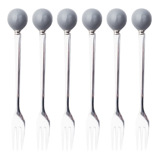MasteelfCA 6pcs Ceramic Handle Mini Stainless Steel Fork Flatware Tableware for Cake Coffee Dessert (Grey Fork)