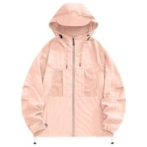 Kmdttou Women's Windproof Jacket Waterproof Lightweight Windproof Full Zip Women's Packable Fall Raincoat Windbreaker with Hood Pink L