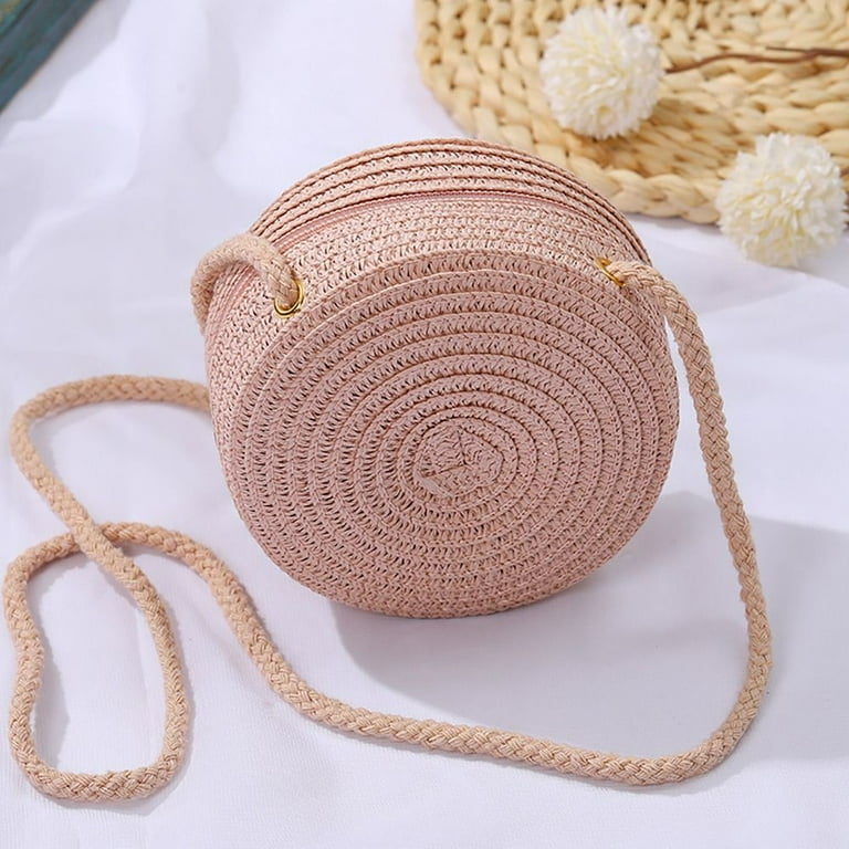 【OMMO】CIRCLE STRAW BAG カゴバッグ Coin Purse Women Girl Rattan Woven Shell Shape Handbag Straw