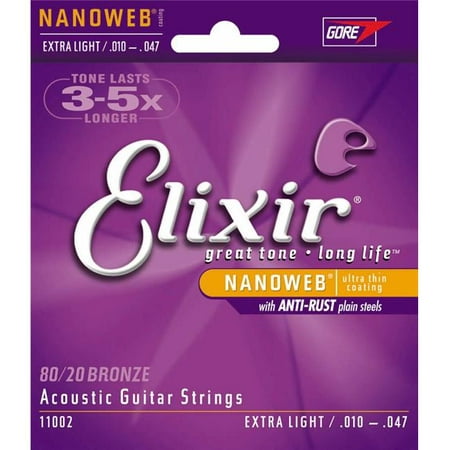 Elixir 11002-U Nanoweb 80-20 Bronze Extra Light Acoustic Guitar Strings