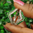 thumbnail image 2 of Round Cut Emerald & White Diamond Wedding Engagement Ring Guard Wrap in 925 Sterling Silver, 2 of 5