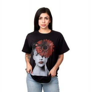 Polera Mujer Oversize Estampado Red Flower Negro Sigel Talla L