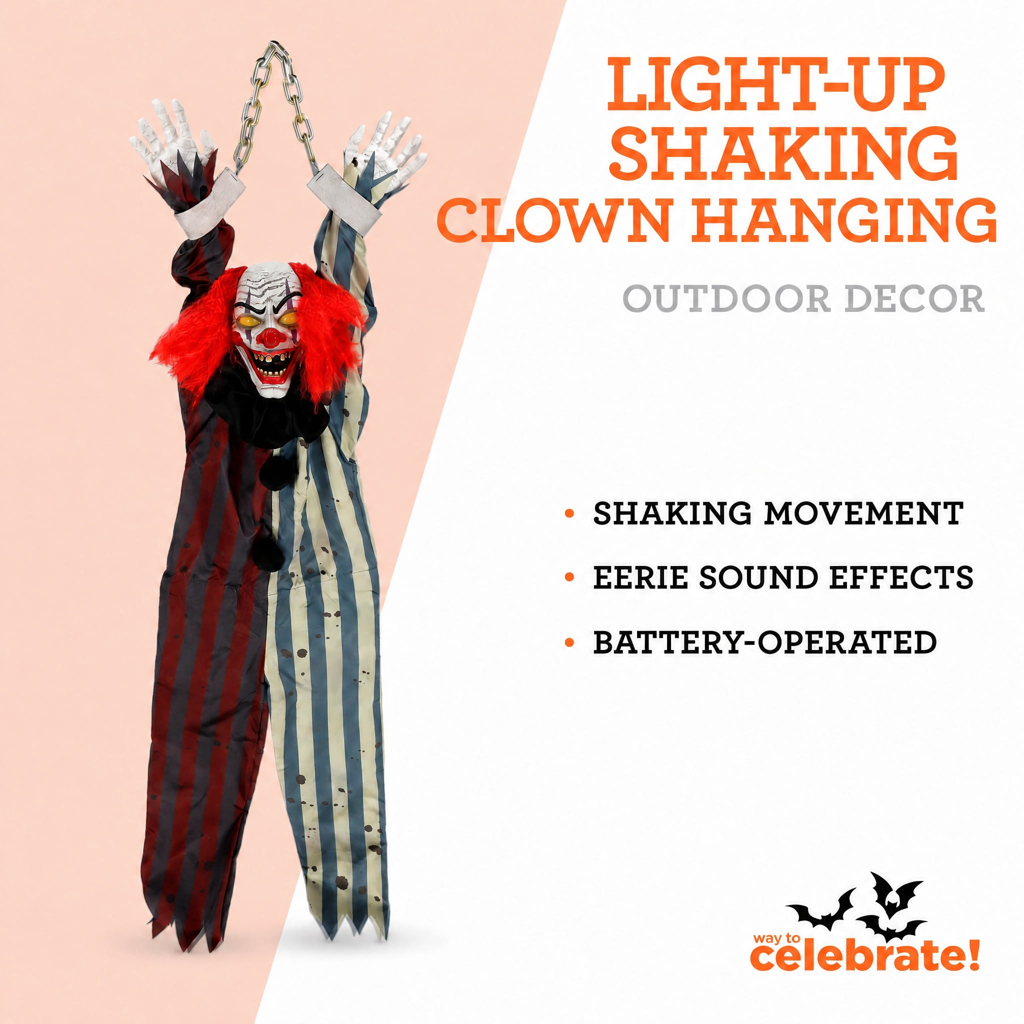Light-Up Shaking Clown Hanging Decoration, Multicolor, 61", Halloween by Way To Celebrate