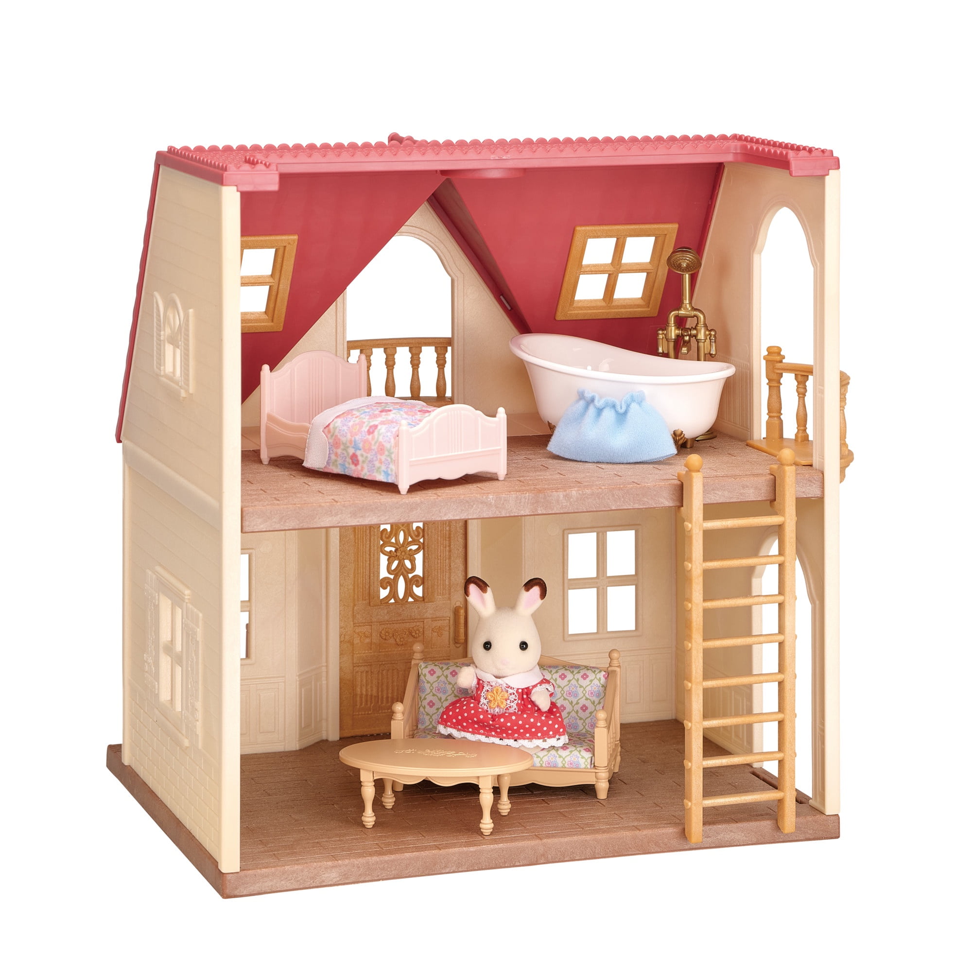 Calico Critters Red Roof Cozy Cottage, Dollhouse Playset with Figure, Furniture and Accessories