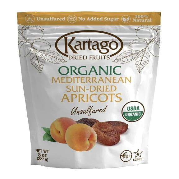 Kartago Organic Dried Apricots - Unsulfured Mediterranean Sun Dried Apricots - Vegan, Kosher, Gluten Free, No Added Sugar - Healthy Natural Snacks - 8oz (2-pack)