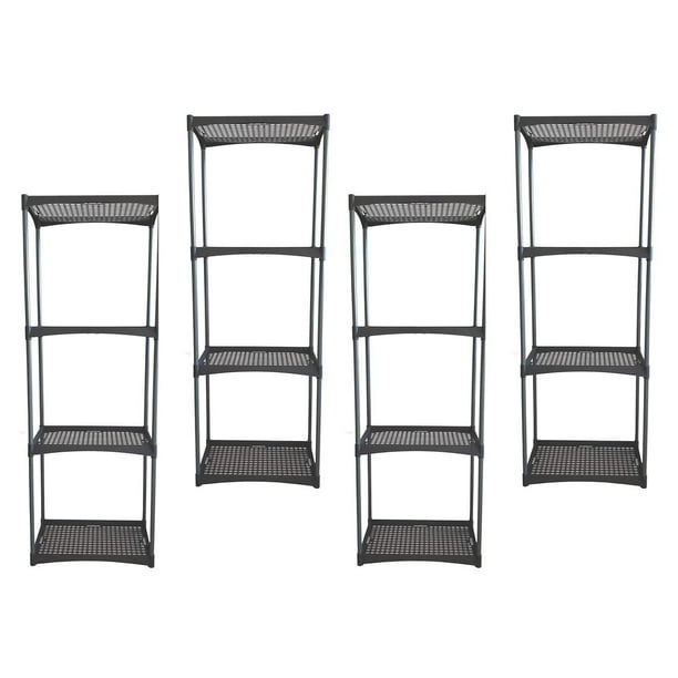 4 Tier Garage Plastic Interlocking Utility Storage Shelves Units With