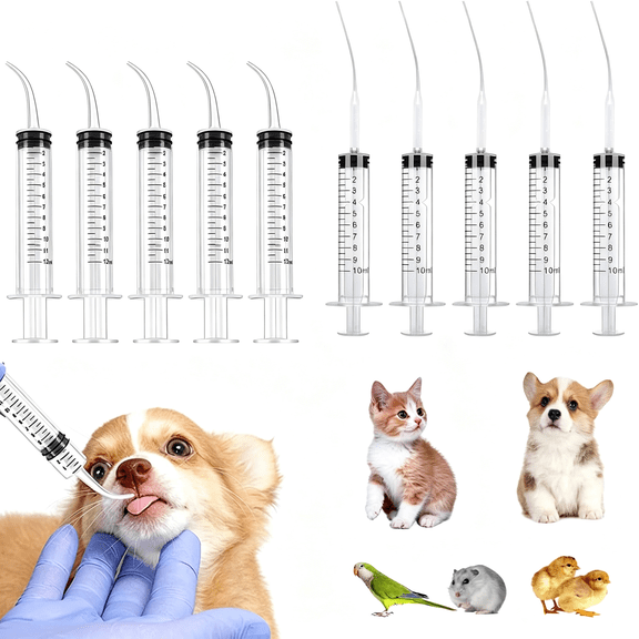 DUPAI 10Pcs Plastic Pet Feeding Syringe with Silicone Curved Tip, 4.7Inch/12Cm Soft Feeding Tubes for Small Dogs, Birds, Cats, Puppy, Kitten, 12Ml Silicone Curved Tip Baby Bird Feeding Syringe