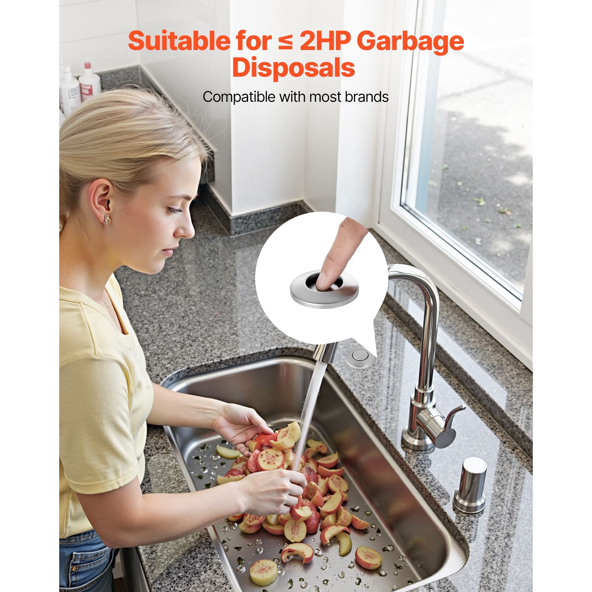 Garbage Disposal Air Switch Kit 3.5" Long Button, Fits 1.25-1.38" Sink Hole, for Thick Countertops Granite Marble Quartz Kitchen Sink