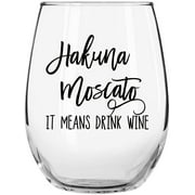 Momstir Hakuna Moscato It Means Drink Wine Funny Stemless Wine Glass Momstir 15oz for Women - Unique Present for Her, Mom, Wife, Girlfriend, Sister, Grandmother, Aunt
