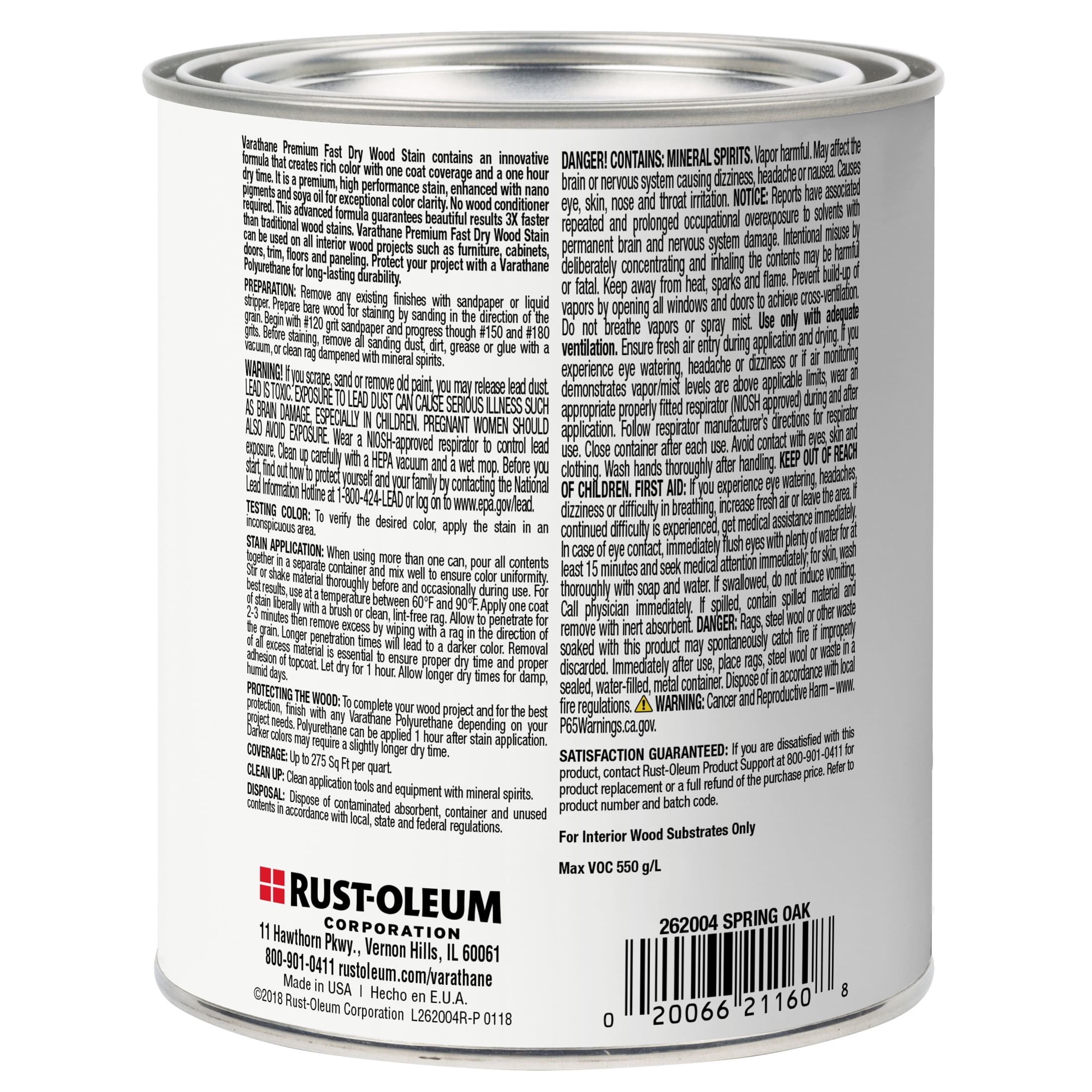 2 Pack, Spring Oak, Varathane Premium Fast Dry Wood Stain-262004, Quart