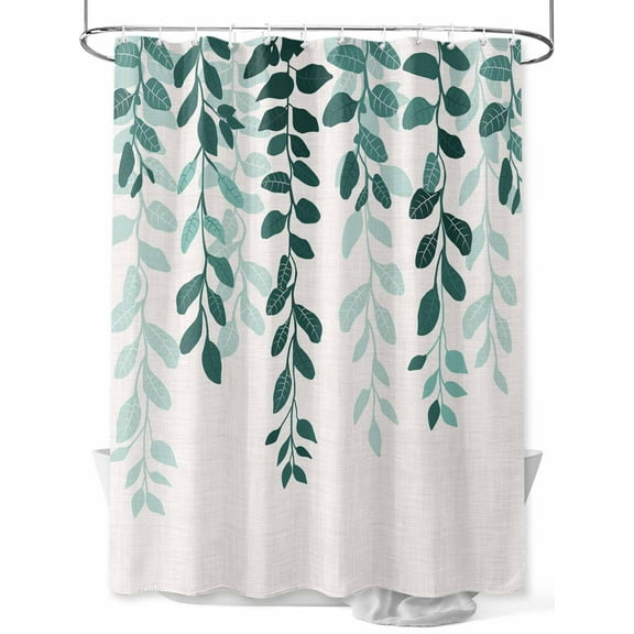 Boanket Polyester Fabric Teal Ombre Botanical Shower Curtain, Watercolor Pastoral Leaf Farmhouse Waterproof Bathtub Curtain Bathroom Decor Set with Hooks 60 x 72 Inches,
