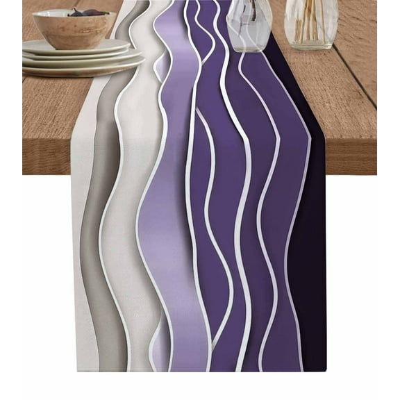 Table Runner Dresser Scarf 13 x 70 Inch Purple Ripple Purple Gradient Abstract Line Table Runners Non-Slip Heat Resistant Kitchen Dining Table Decor for Indoor Outdoor Home Party Decoration