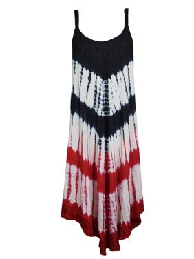 Mogul Black/Red Tie Dye Cover-Up Tank Dress Sleeveless Fit Flare Rayon Boho Chic Beach Wear Summer Fashion Comfy Dresses