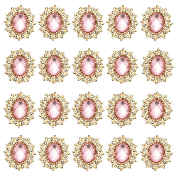 20Pcs Rhinestone Buttons, Flatback Sew on Rhinestones with Metal Base Mirror Gems for Crafting Embellishments for Clothes Shoes Hats Bags, Light Pink