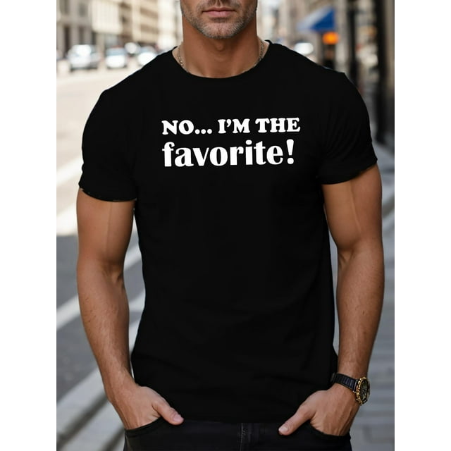 "I m THE FAVORITE" T-Shirt à Manches Courtes pour Hommes - Motif Géométrique Décontracté d'Été, Col Rond, Polyester, Lavable en Machine, Style Décontracté, Version Conventionnelle, Tee d'Été pour Adultes, Hommes, Femmes, Adolescents