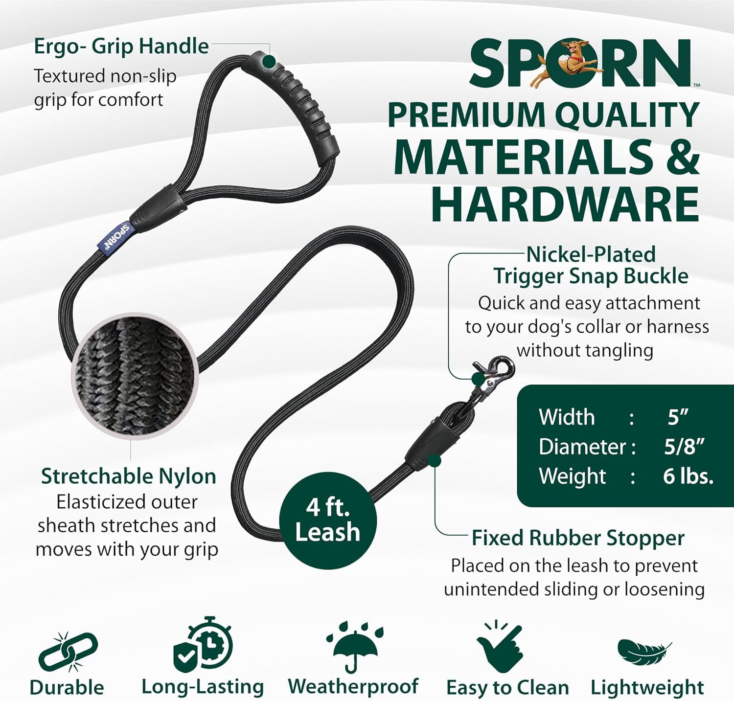 Laisse De Dressage Pour Chien Sporn Anti-friction, Laisse Pour Chien En Nylon Rembourré Antidérapant Et Robuste De 1,2 M Pour Un Contrôle Maximal, Laisse Sans Traction Avec Boucle À Pression, Noire 4 pi