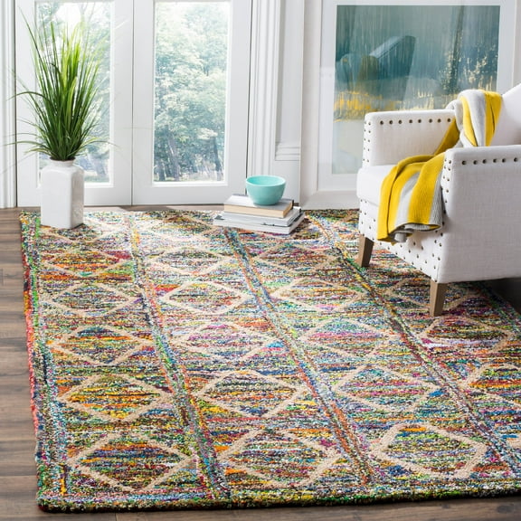 SAFAVIEH Nantucket Collection Area Rug - 5' x 8', Multi, Handmade Boho Abstract Diamond Cotton, Ideal for High Traffic Areas in Living Room, Bedroom NAN440A