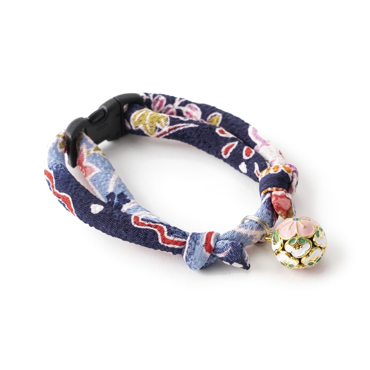 Stylish blue chirimen cat collar with safety features