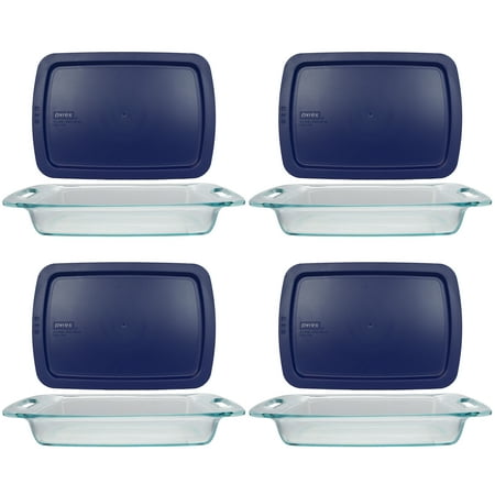 

Pyrex (4) C-233 3qt Easy Grab Glass Baking Dishes and (4) C-233-PC Blue Easy Grab Plastic Lids