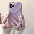 thumbnail image 5 of Compatible with iPhone 14 Pro Max Cute Heart Case for Women and Girls 3D Love Heart Case with Bracelet Wrist Strap Fashion Slim Camera Protective Cover for iPhone 14 Pro Max, 5 of 11