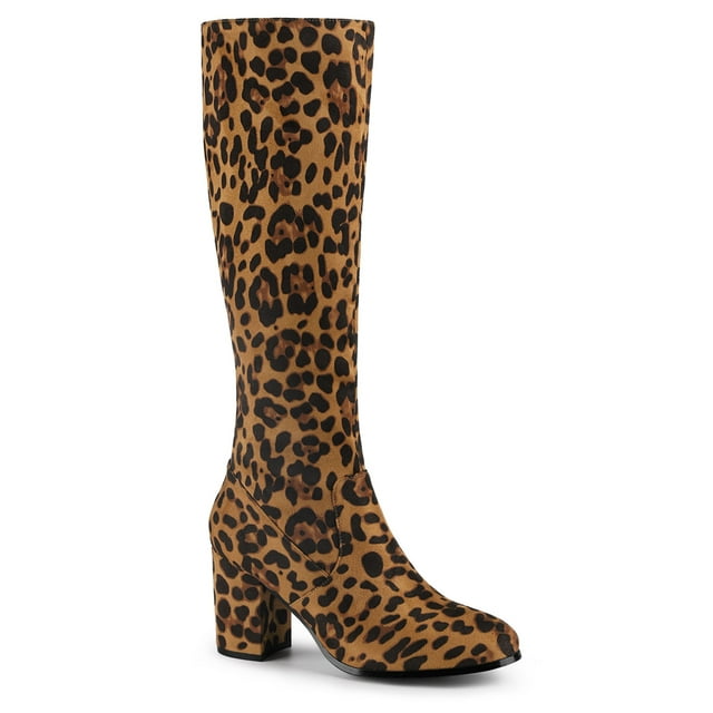 Unique Bargains Bottes Hauteur Genou à Talon Bloc à Bout Rond pour Femmes