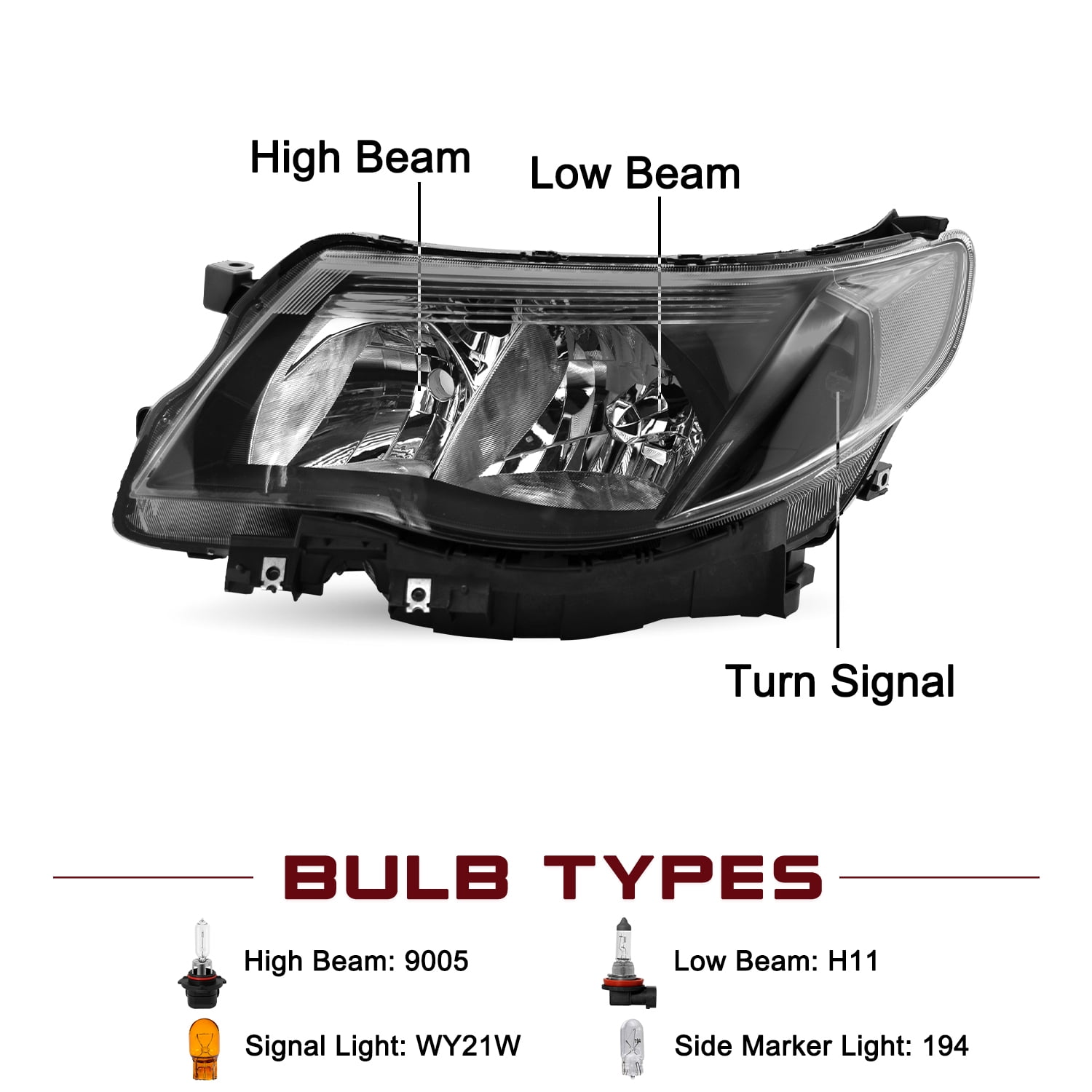 For 2009-2013 Subaru Forester Halogen Black Headlights Assembly Left+Right 09-13