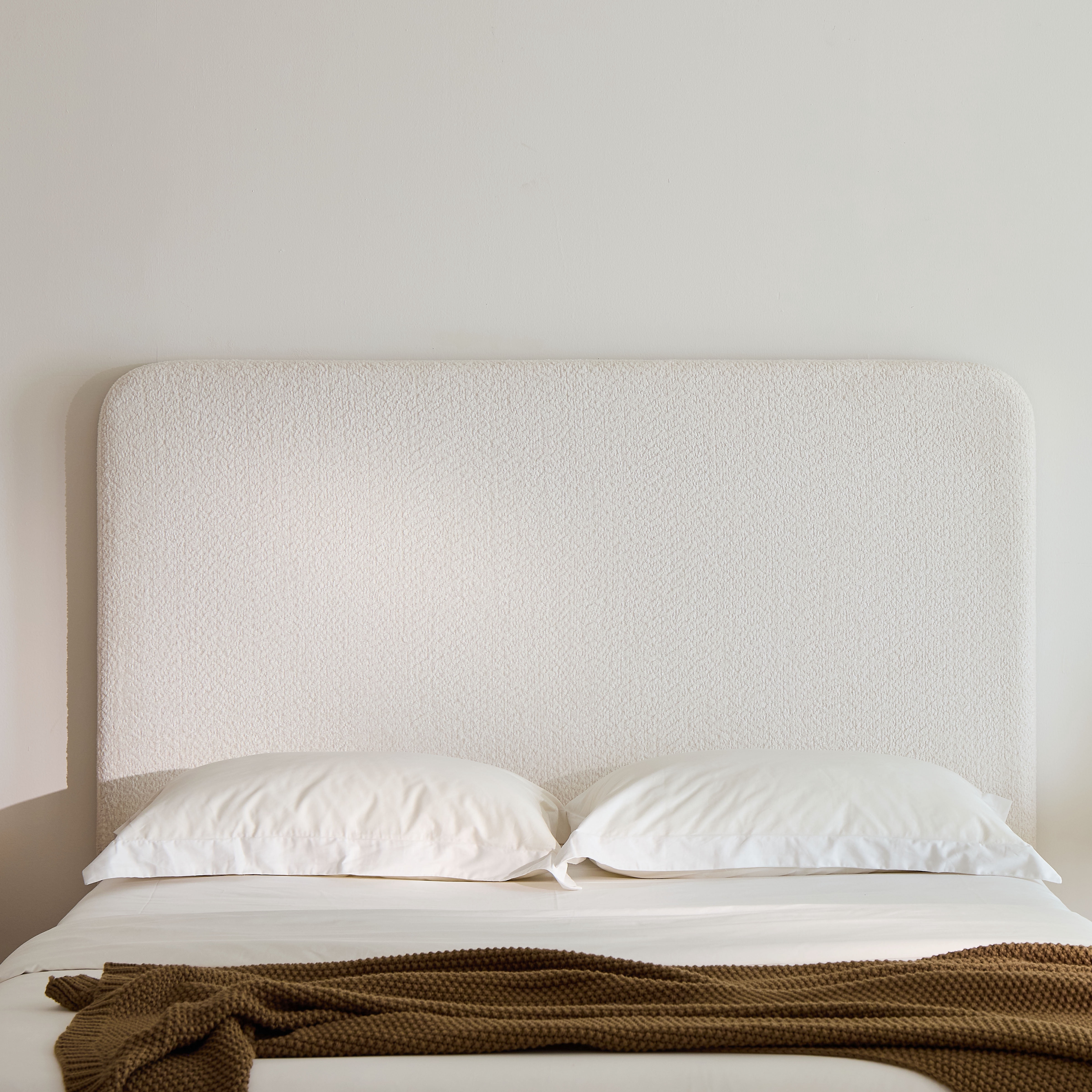 Miniyam King Upholstered Platform Bed Frame with 52" Tall Headboard, Chenille Bed with Wooden Slats, No Box Spring Required, White