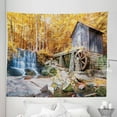thumbnail image 1 of Waterfall Tapestry, Fall Season Image of Historical Water Mill and Waterfall Outdoor Nature Art, Fabric Wall Hanging Decor for Bedroom Living Room Dorm, 5 Sizes, Yellow Brown, by Ambesonne, 1 of 1