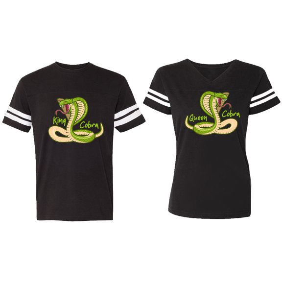 Cobra King Queen Matching Couple Cotton Jerseys (Men Black / Women Black) (Men S / Women S)
