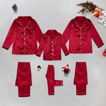 

Family Matching Christmas Pajamas Satin Pajamas for Women Men Kids Button Down Pajamas Solid Sleepwear Homewear Christmas Clothes for Family