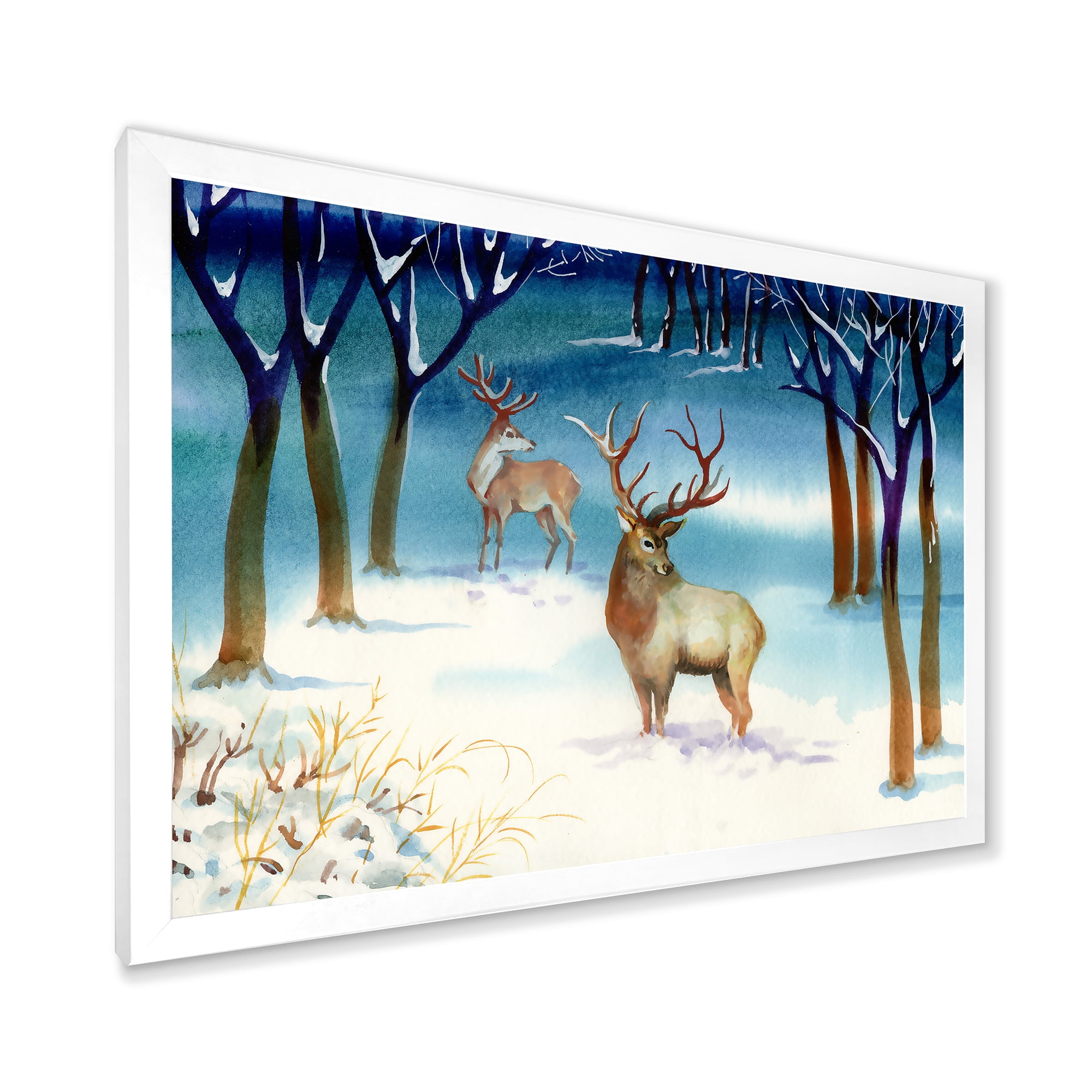 Designart 'Deers With Winter Landscape' Traditional Framed Art Print