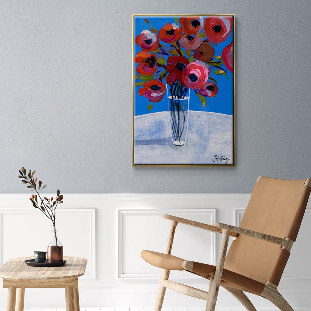 Poppies Framed Premium Gallery Wrapped Canvas - Ready to Hang - 17 x 25 - Gold Floating Frame