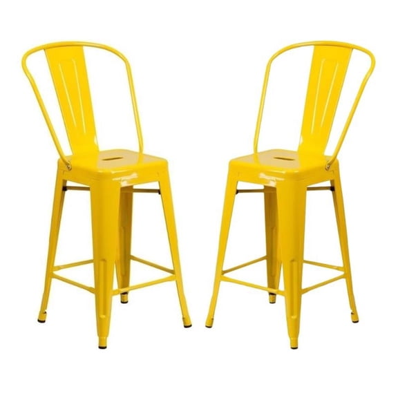 Home Square 24" Metal Counter Stool in Yellow Finish - Set of 2