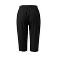 thumbnail image 6 of CheerKidz Women's High Waisted Cropped Pants Cotton Linen Solid Color Elastic Waist Pocket Pants Casual Straight Leg Spring Summer Casual Trousers(Black,L), 6 of 7