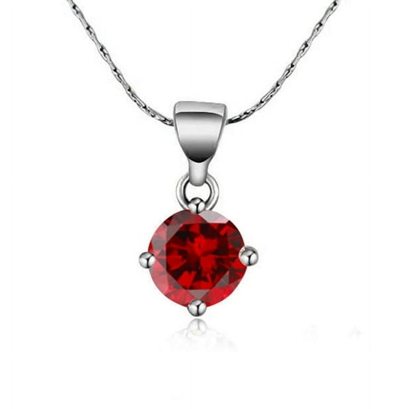 Paris Jewelry 18K White Gold 3 Ct Created Ruby Round Stud Necklace, 18 in Cable Jewelry for Women plated