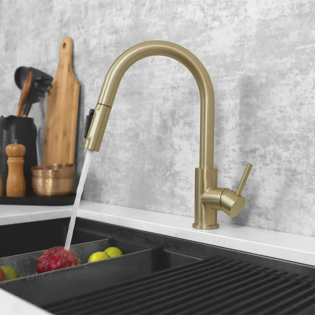 Stylish Modena 14 ⅛" Brushed Gold Pull-Down Dual Function Water Filter Faucet K-131GR