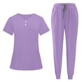 thumbnail image 4 of Scrubs for Women Set Fall Medical Uniform Stretch V-Neck Scrub Top Jogger Pant with Pockets Purple L, 4 of 5