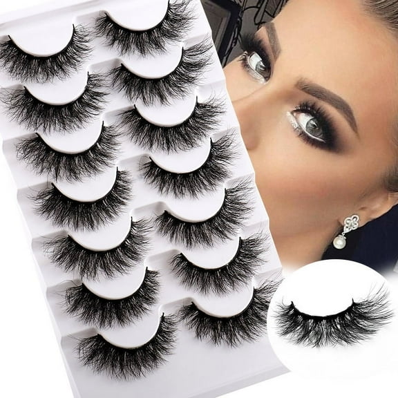 7 Pairs Faux Mink Cat Eye Lashes - Short Wispy Fluffy Strip Lashes, Natural Look Fake Eyelashes for Women