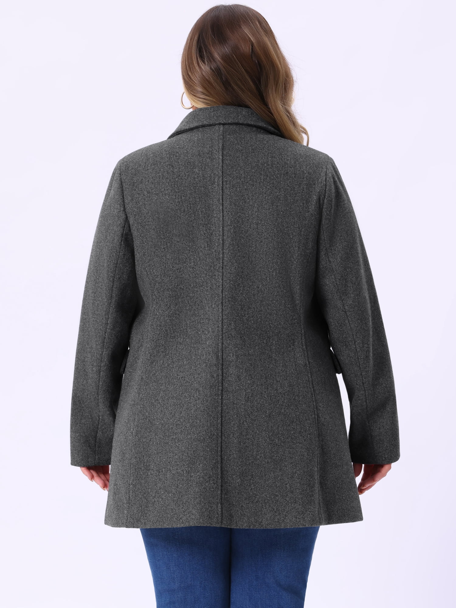 DARING DIVA Women's Plus Size Notched Lapel Double Breasted Long Coat 1X Dark Grey
